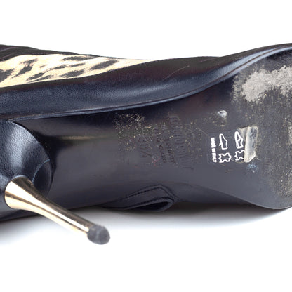 Roberto Cavalli 2002 Vintage Cheetah/Black Pointed Toe High Knee Boots (38,5 EU)