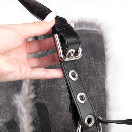 Dolce & Gabbana Vintage Reversible Rabbit Fur Grey Leather Shoulder Bag