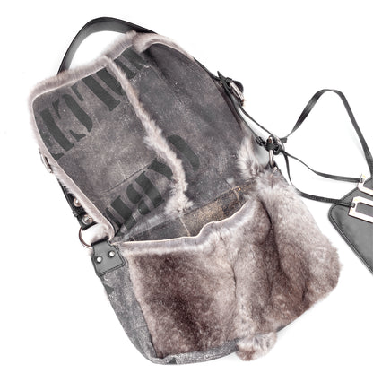 Dolce & Gabbana Vintage Reversible Rabbit Fur Grey Leather Shoulder Bag