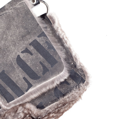 Dolce & Gabbana Vintage Reversible Rabbit Fur Grey Leather Shoulder Bag