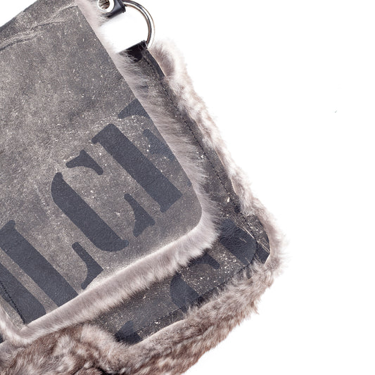 Dolce & Gabbana Vintage Reversible Rabbit Fur Grey Leather Shoulder Bag