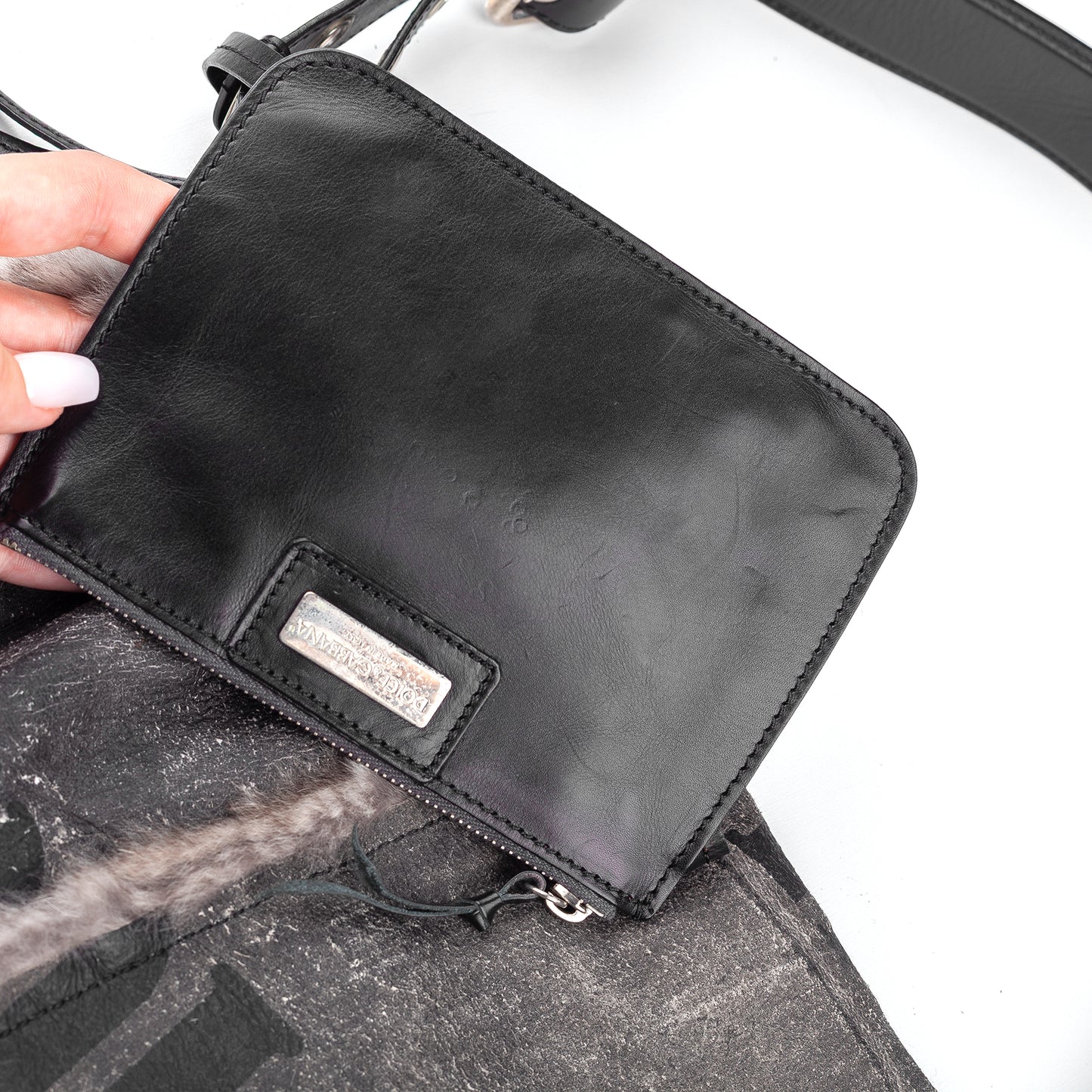 Dolce & Gabbana Vintage Reversible Rabbit Fur Grey Leather Shoulder Bag