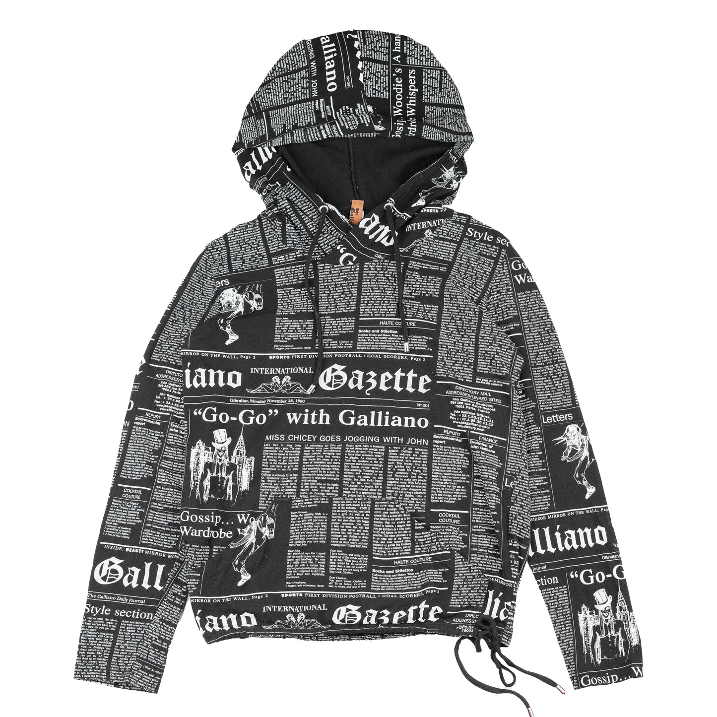 John Galliano Newspaper Gazette Black Hoodie (L)