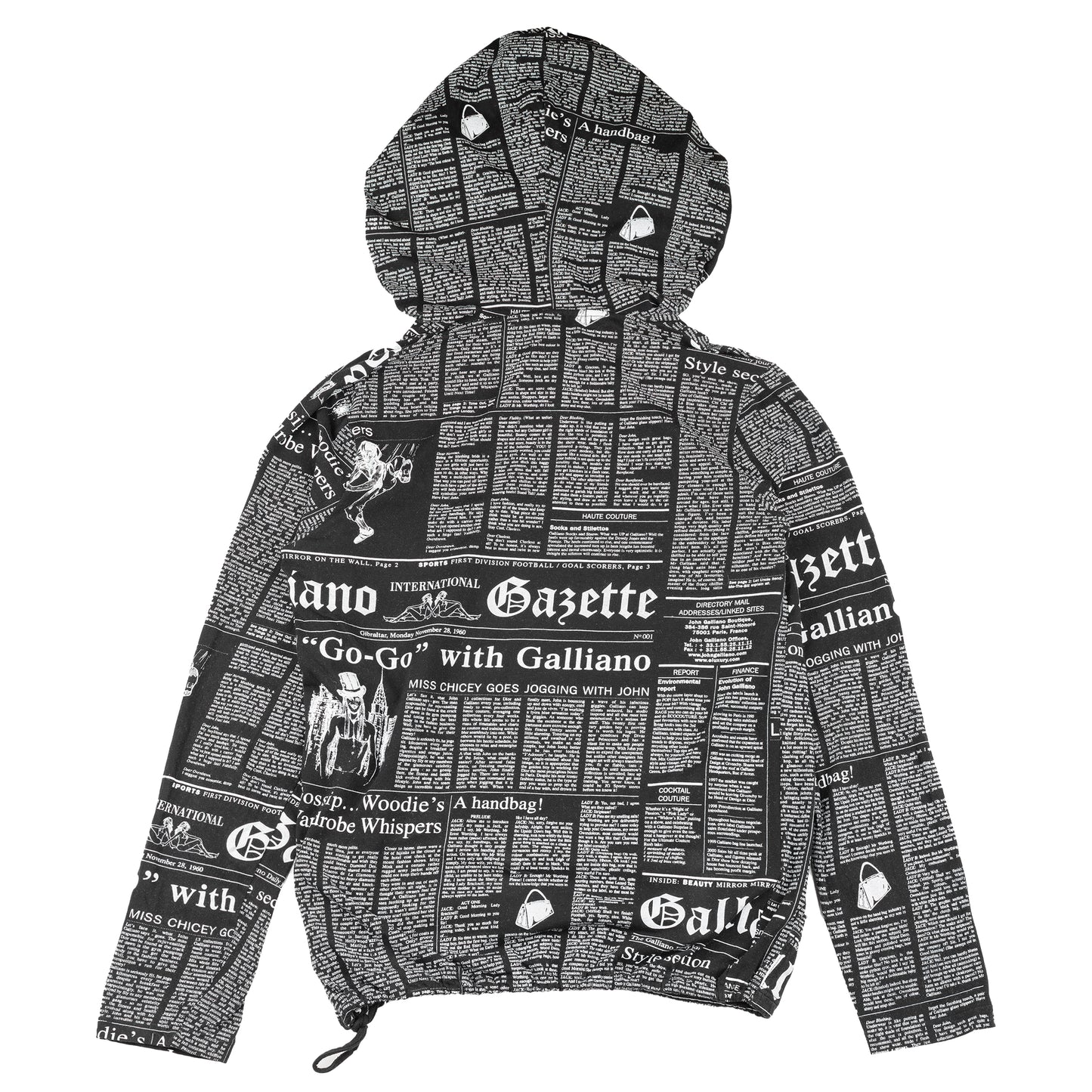 John Galliano Newspaper Gazette Black Hoodie (L)