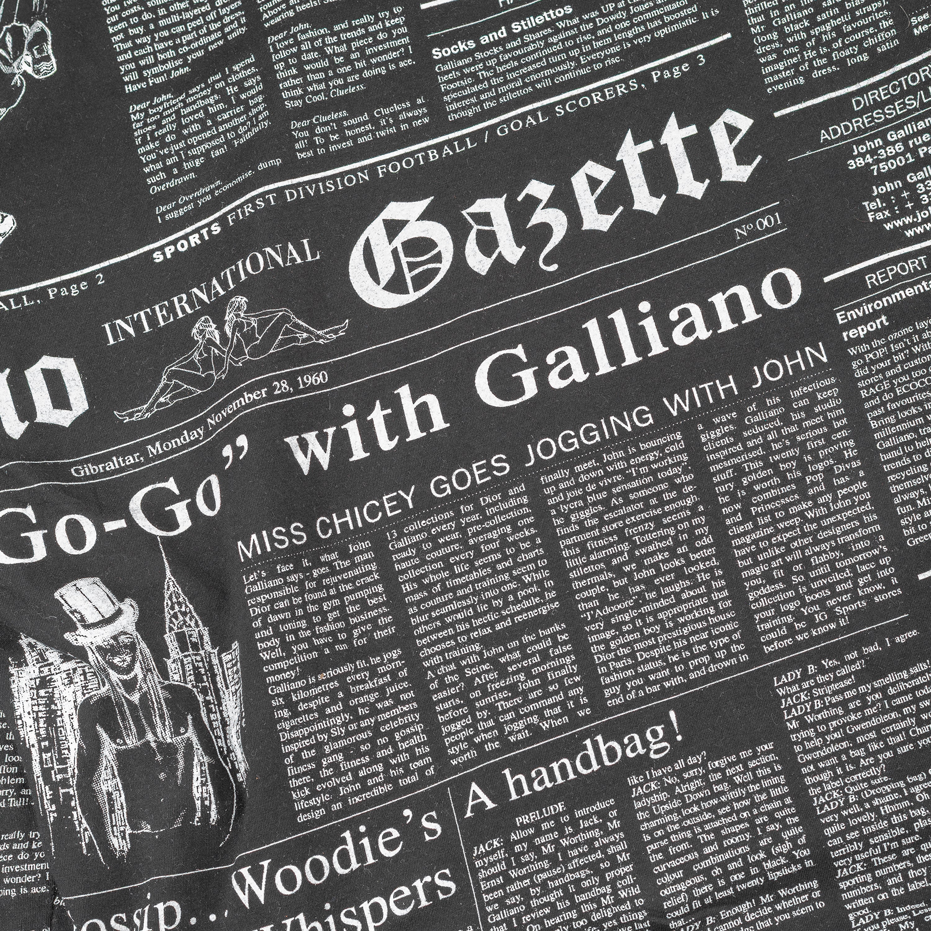 John Galliano Newspaper Gazette Black Hoodie (L)