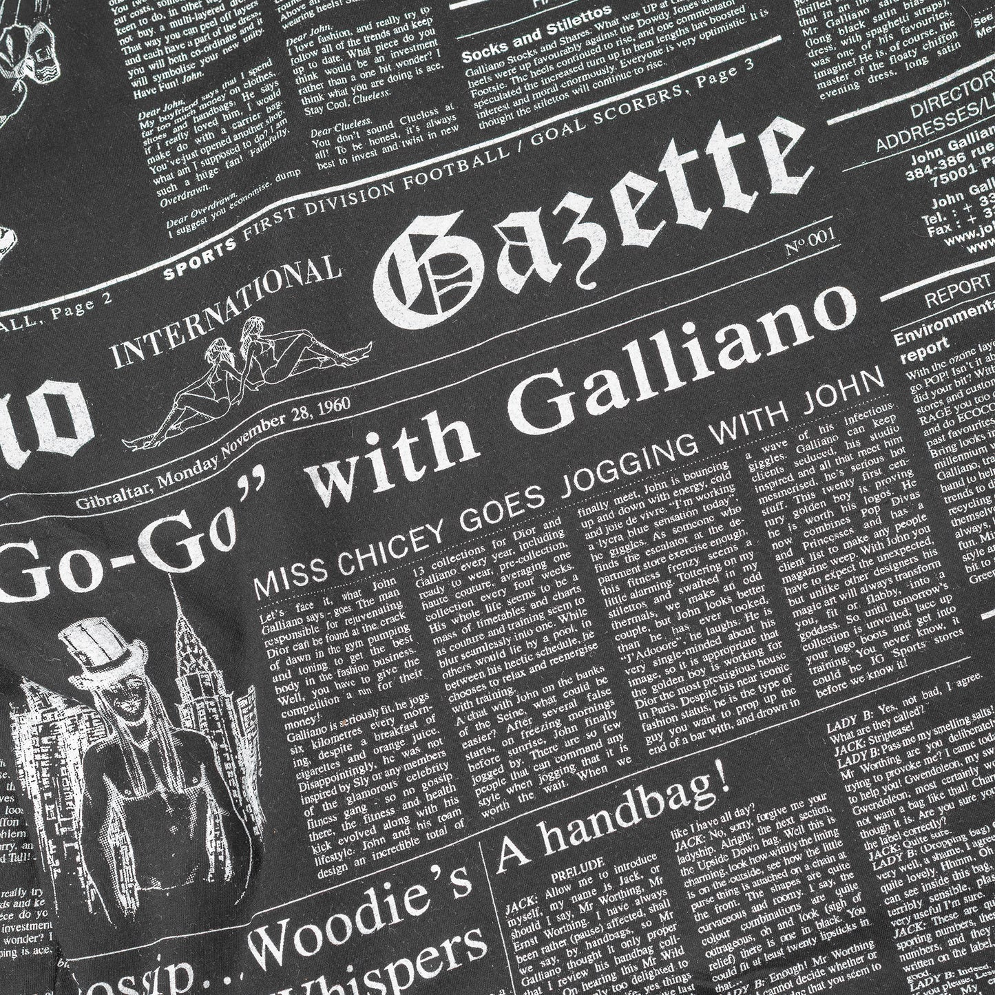 John Galliano Newspaper Gazette Black Hoodie (L)