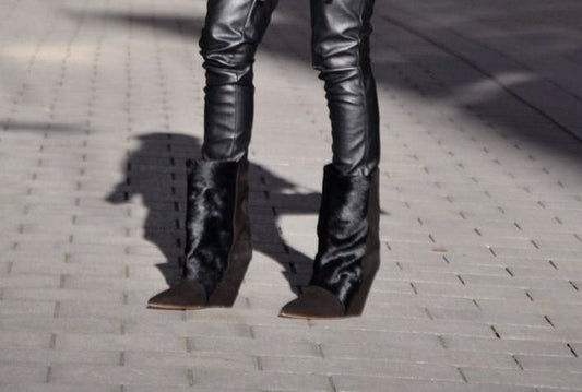 Isabel Marant Lazio Black Fur Suede Wedge Boots (37 IT/ 38 EU)