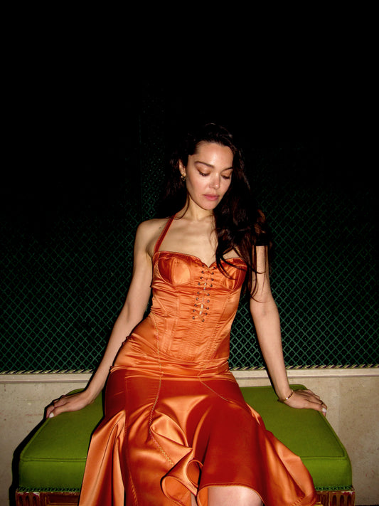 Just Cavalli Vintage Orange Bustier Halter Dress (S)