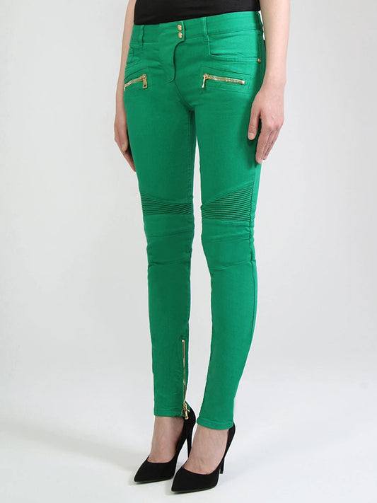 Balmain Paris Vivid Green Biker Skinny Jeans  