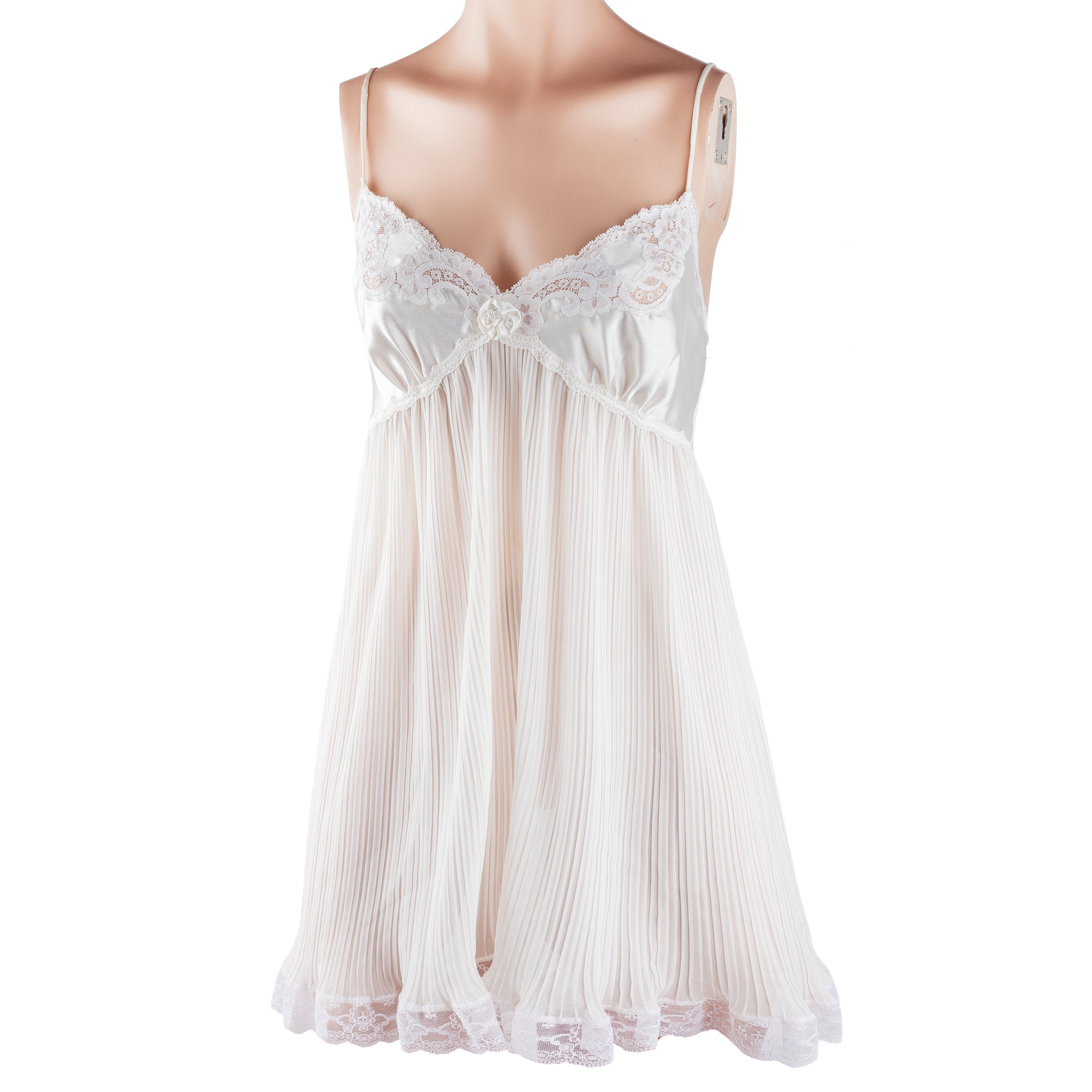 Christian Dior Vintage Ivory Pleated Chiffon Lace Babydoll Slip Dress