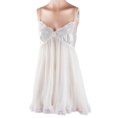Christian Dior Vintage Ivory Pleated Chiffon Lace Babydoll Slip Dress