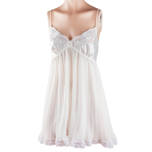 Christian Dior Vintage Ivory Pleated Chiffon Lace Babydoll Slip Dress