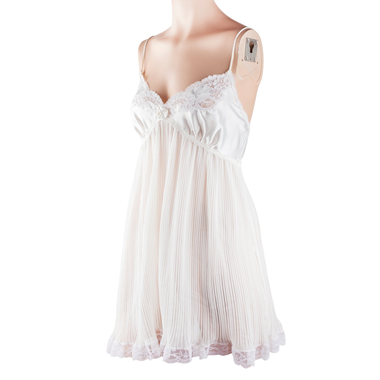 Christian Dior Vintage Ivory Pleated Chiffon Lace Babydoll Slip Dress