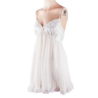 Christian Dior Vintage Ivory Pleated Chiffon Lace Babydoll Slip Dress