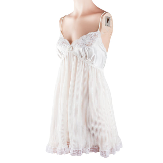 Christian Dior Vintage Ivory Pleated Chiffon Lace Babydoll Slip Dress