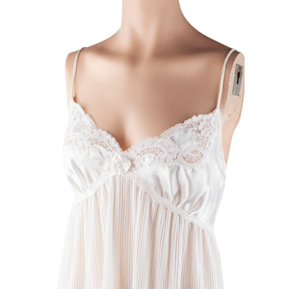 Christian Dior Vintage Ivory Pleated Chiffon Lace Babydoll Slip Dress