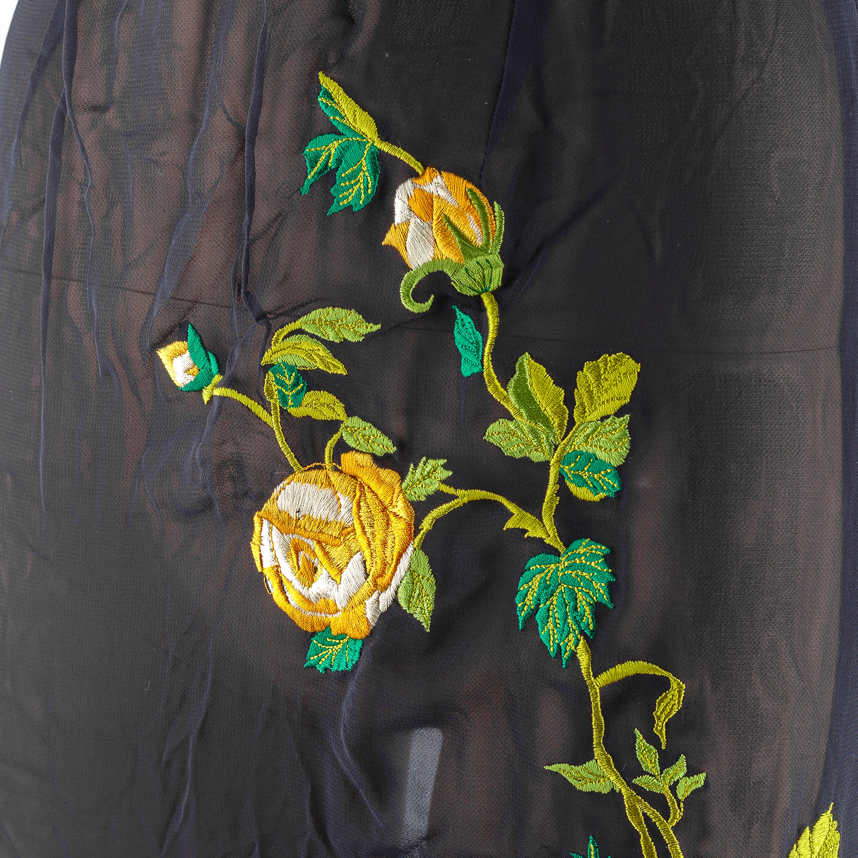 D&G Dolce & Gabbana Black Sheer Floral Embroidered Fringe Midi Skirt