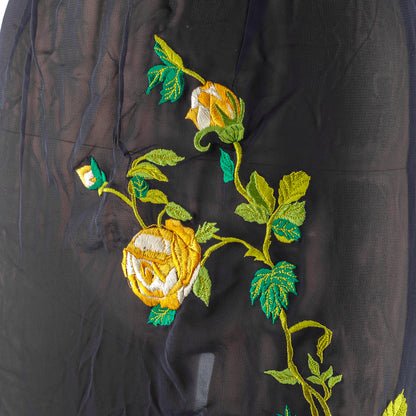 D&G Dolce & Gabbana Black Sheer Floral Embroidered Fringe Midi Skirt