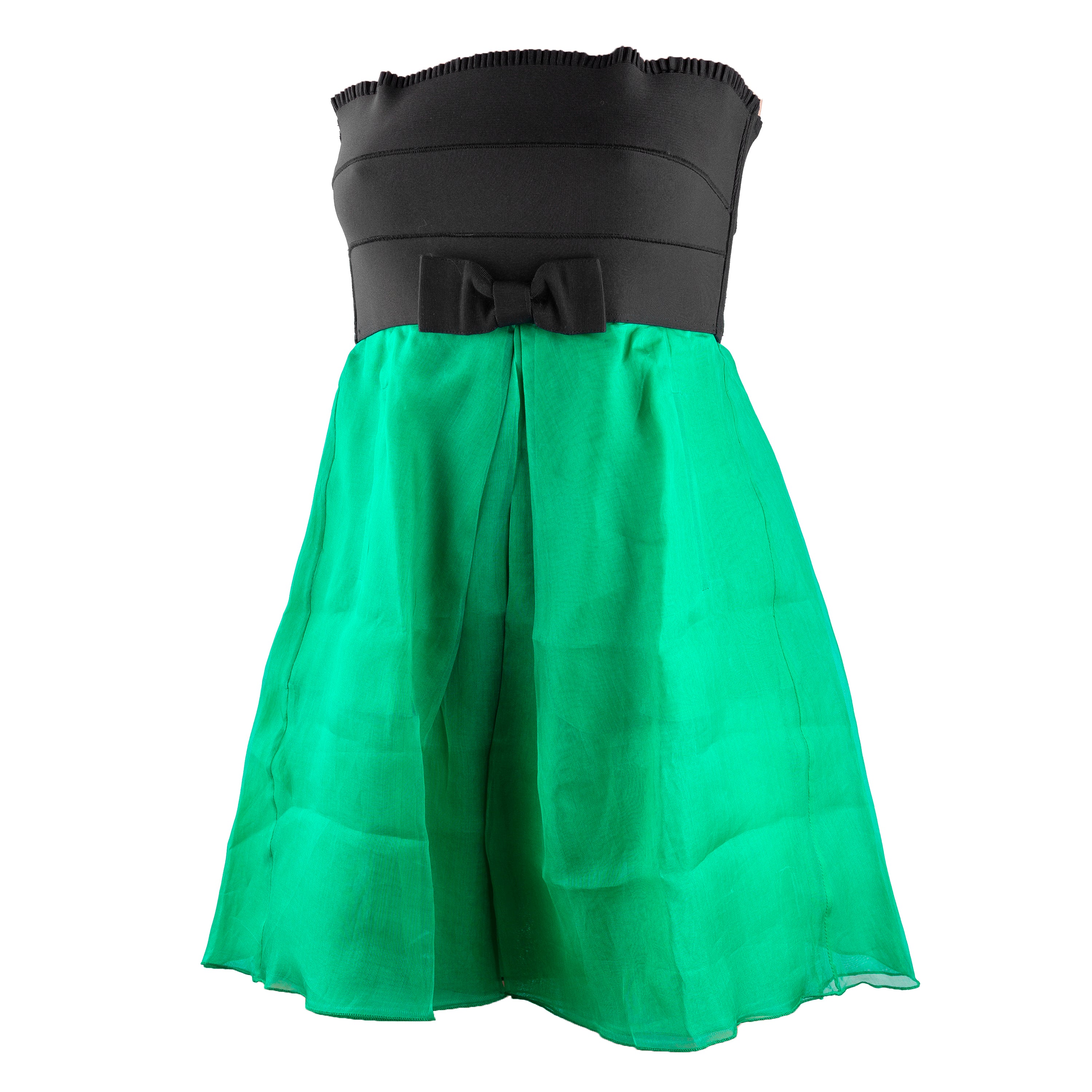 Dolce & Gabbana Black & Emerald Green Silk Strapless Bow Top/ Dress