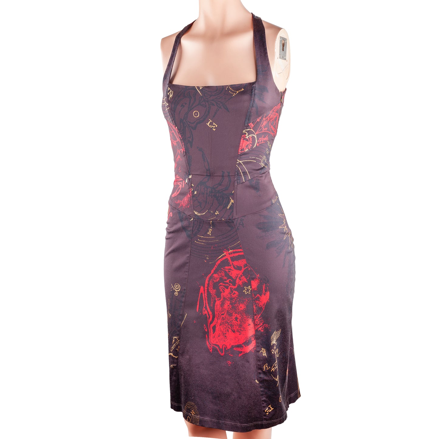 Just Cavalli Brown Zodiac Halter Bodycon Dress