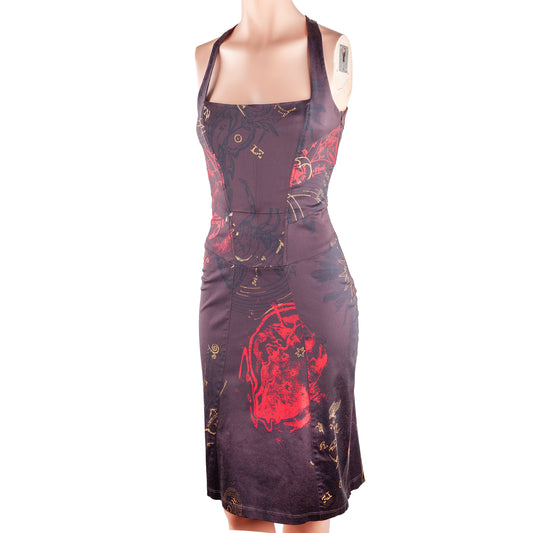 Just Cavalli Brown Zodiac Halter Bodycon Dress