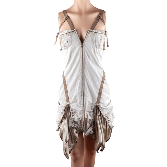 Marithé + François Girbaud Beige Ruched Utility Mini Dress