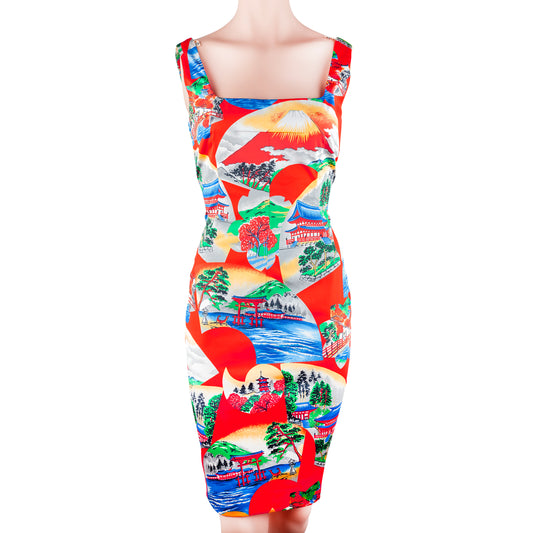 Dolce & Gabbana Japanese Landscape Print Bodycon Dress