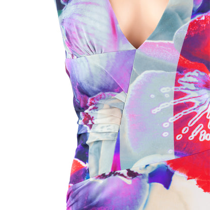 Roberto Cavalli Floral Orchid Print Bodycon Midi Dress