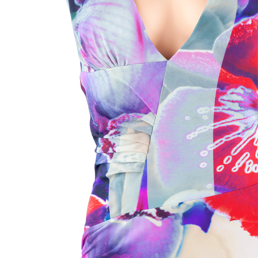 Roberto Cavalli Floral Orchid Print Bodycon Midi Dress