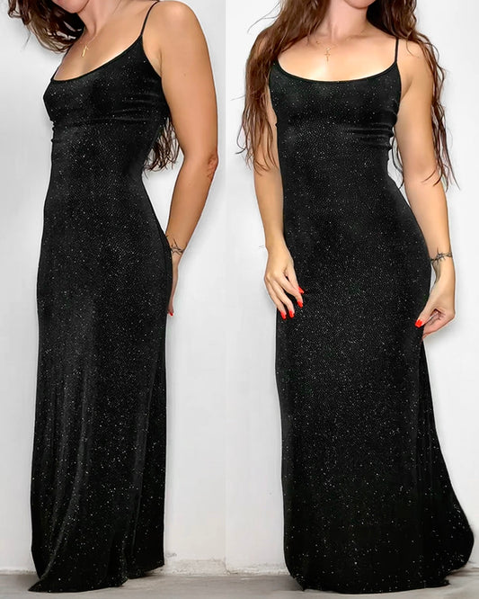 Plein Sud Vintage Black Shimmery Maxi Flowy Dress (S-M)