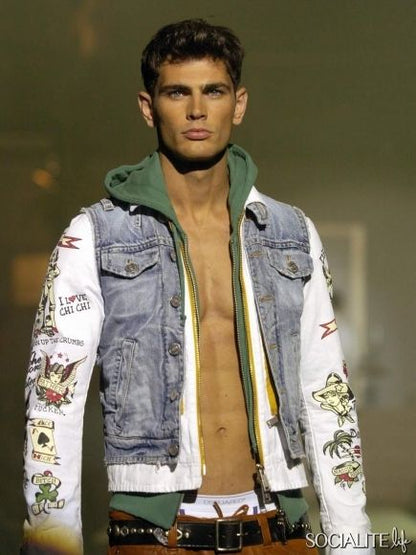 DSQUARED2 S/S 2005 Tattoo Print Detachable Jacket with Denim Vest