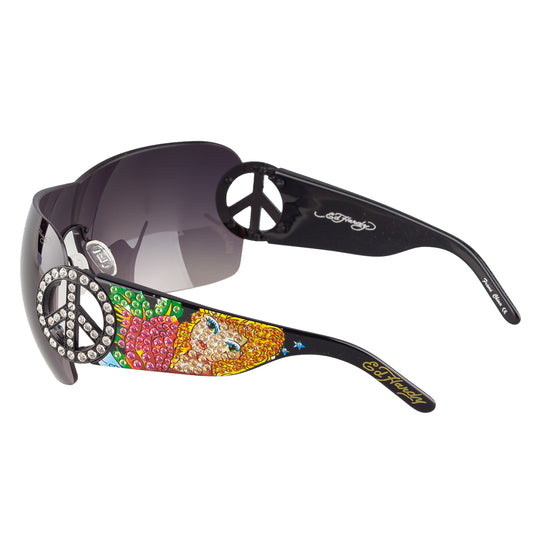 Ed Hardy by Christian Audigier EHS027 "Frame China" Black Peace Sign Shield Vintage Tattoo Sunglasses