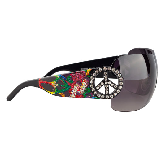Ed Hardy by Christian Audigier EHS027 "Frame China" Black Peace Sign Shield Vintage Tattoo Sunglasses