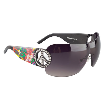 Ed Hardy by Christian Audigier EHS027 "Frame China" Black Peace Sign Shield Vintage Tattoo Sunglasses