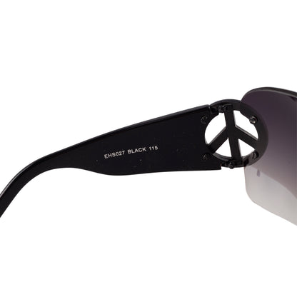 Ed Hardy by Christian Audigier EHS027 "Frame China" Black Peace Sign Shield Vintage Tattoo Sunglasses
