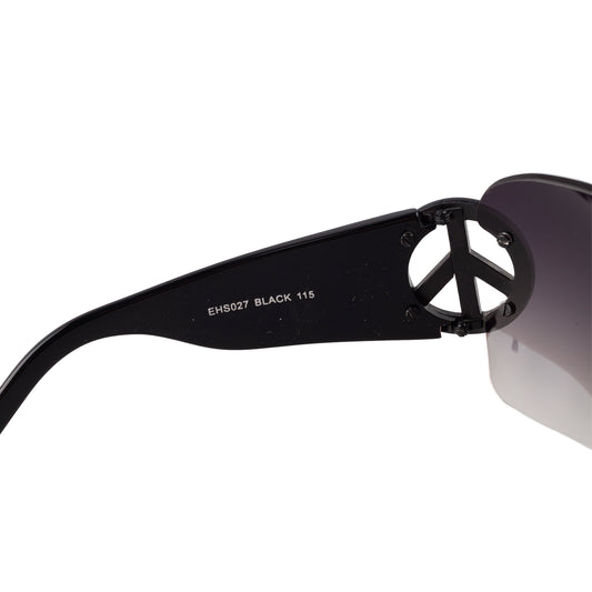 Ed Hardy by Christian Audigier EHS027 "Frame China" Black Peace Sign Shield Vintage Tattoo Sunglasses