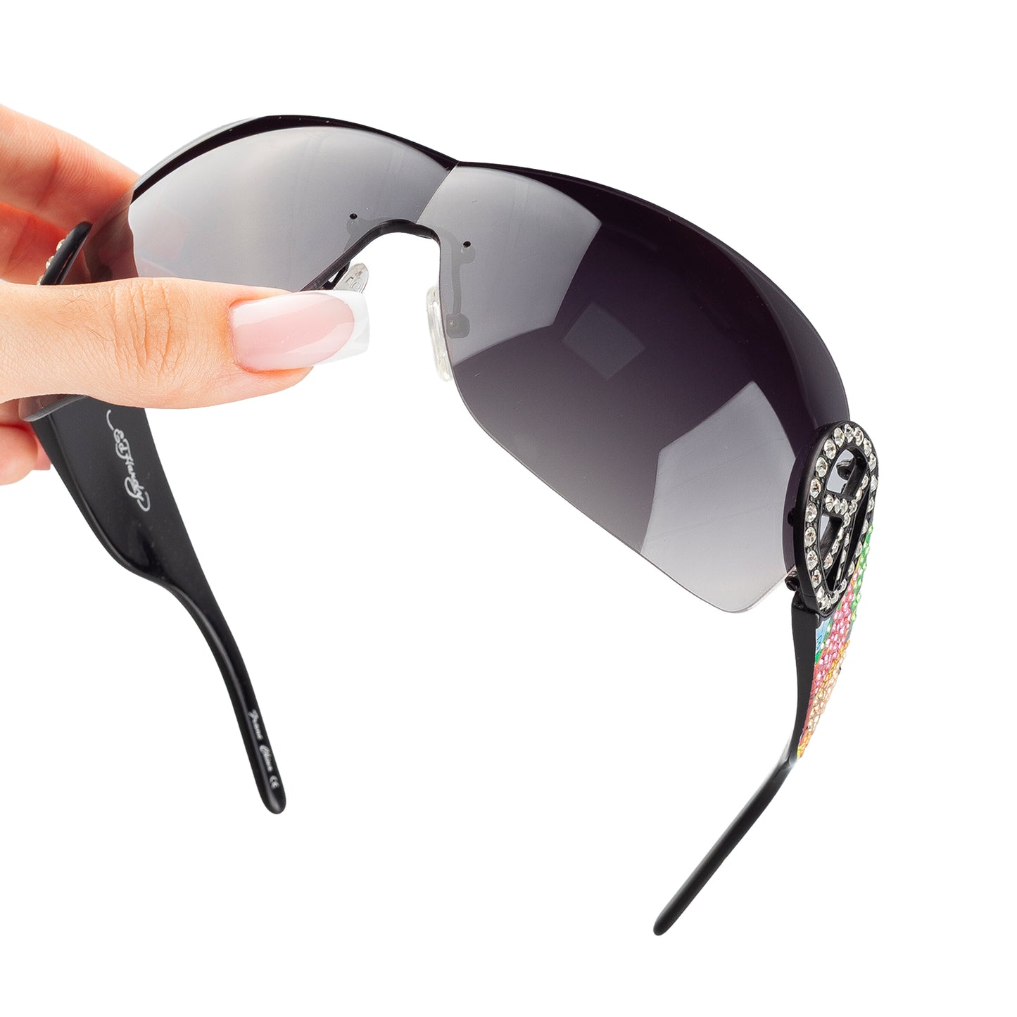 Ed Hardy by Christian Audigier EHS027 "Frame China" Black Peace Sign Shield Vintage Tattoo Sunglasses