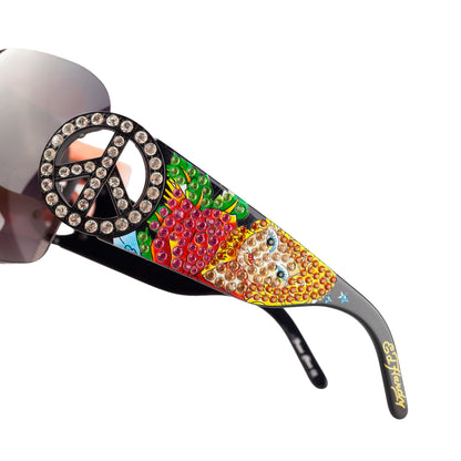 Ed Hardy by Christian Audigier EHS027 "Frame China" Black Peace Sign Shield Vintage Tattoo Sunglasses