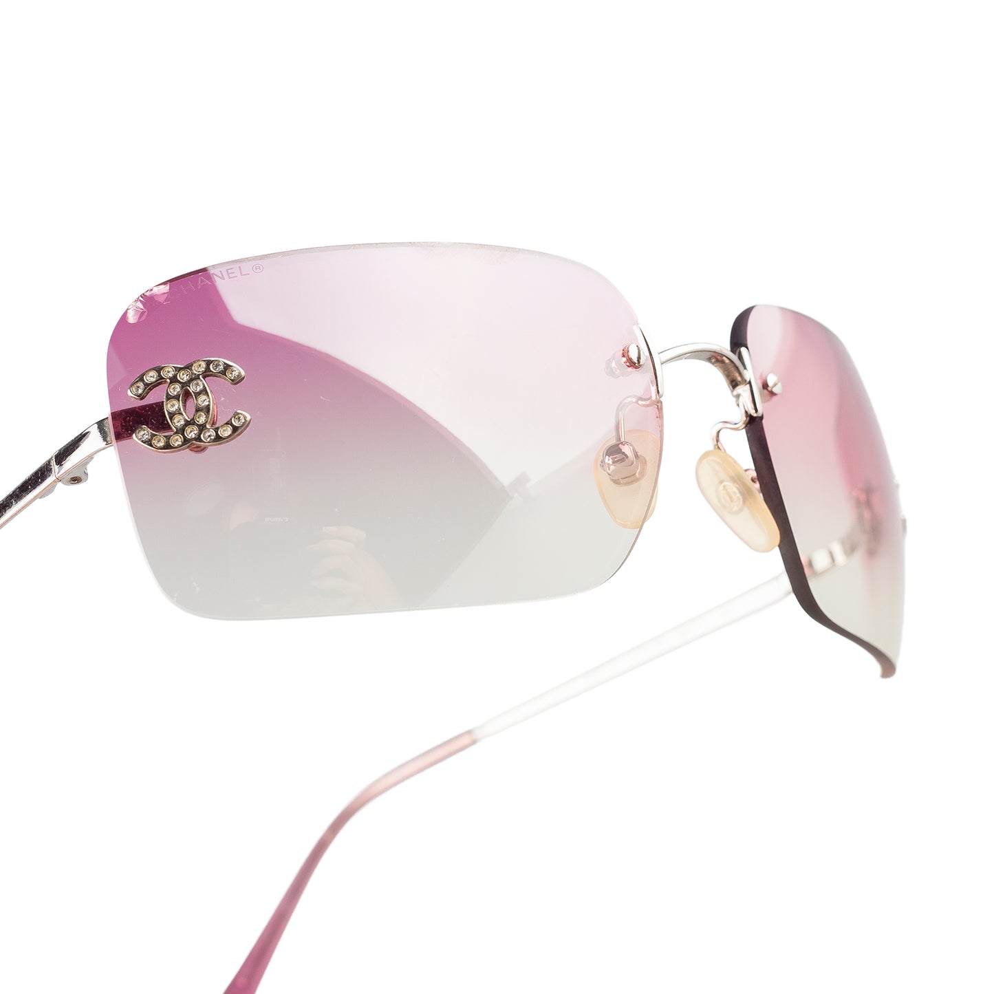 Chanel 4017-D Pink Gradient CC Logo Vintage Sunglasses With Rhinestones