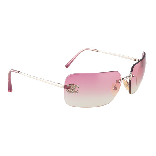Chanel 4017-D Pink Gradient CC Logo Vintage Sunglasses With Rhinestones