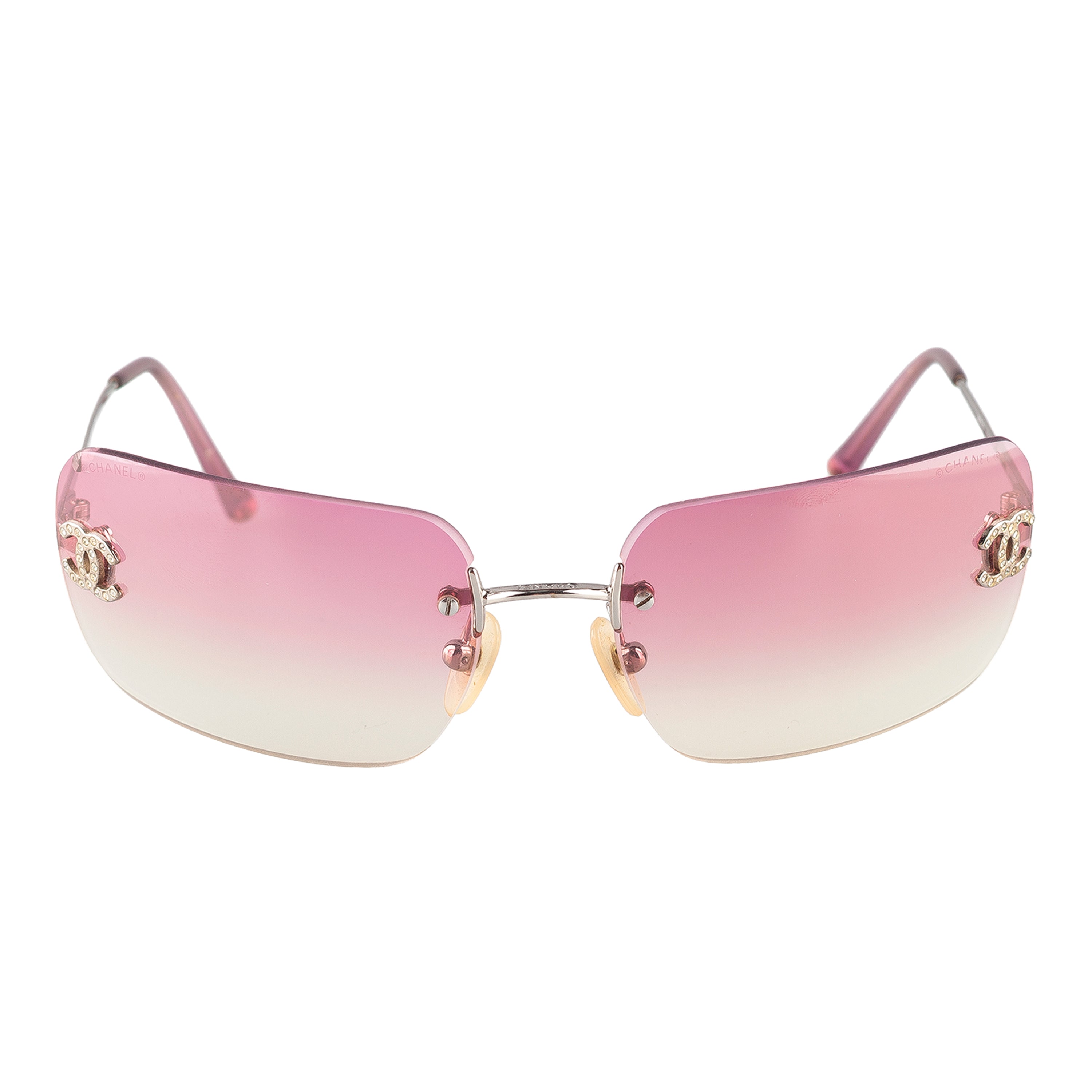 Chanel 4017-D Pink Gradient CC Logo Vintage Sunglasses With Rhinestones
