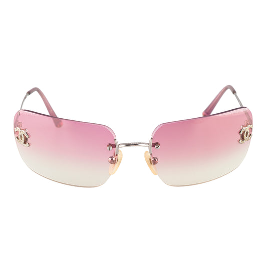 Chanel 4017-D Pink Gradient CC Logo Vintage Sunglasses With Rhinestones