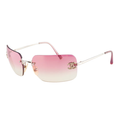 Chanel 4017-D Pink Gradient CC Logo Vintage Sunglasses With Rhinestones