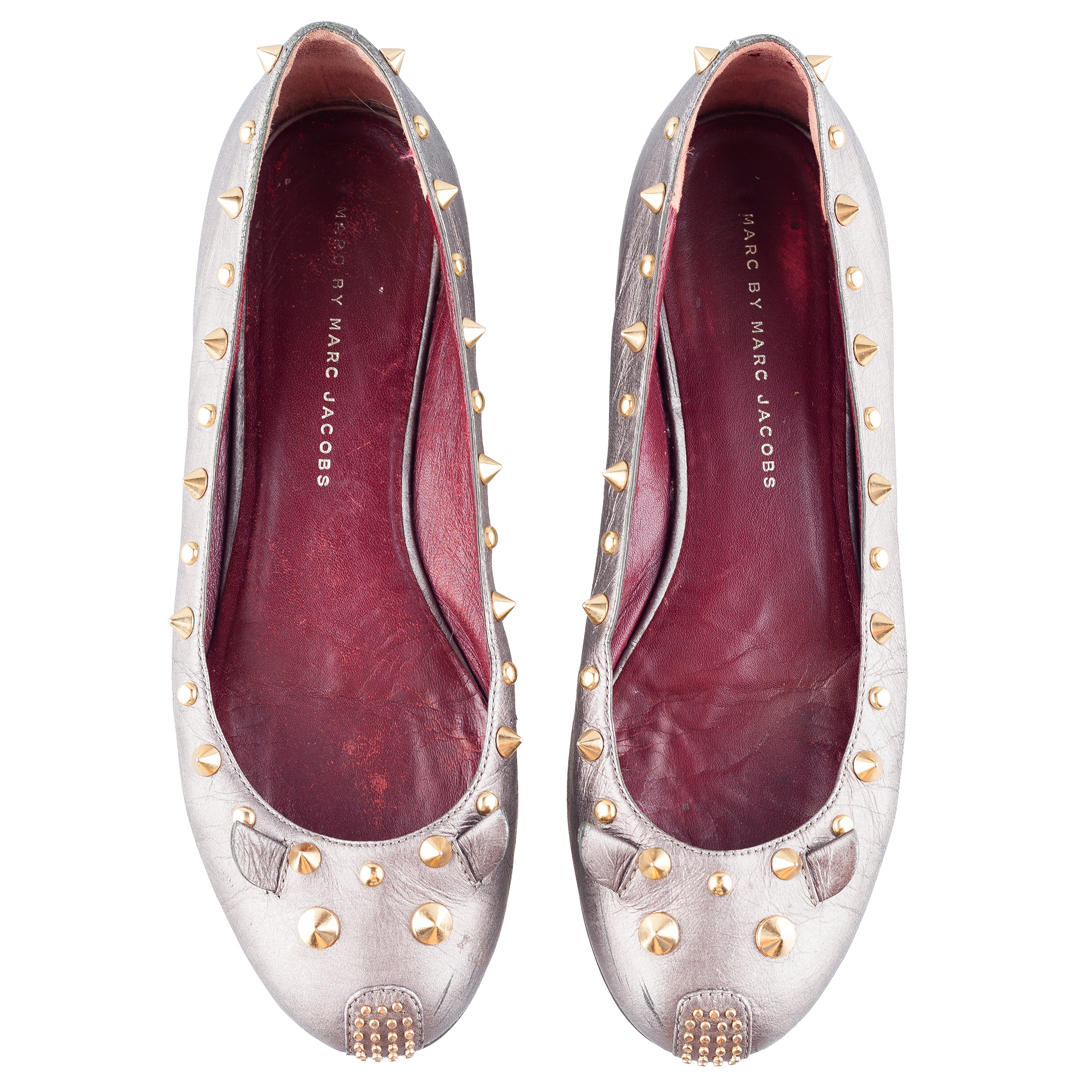 Marc by Marc Jacobs Metallic Grey Mouse Leather Studded Ballet Flats