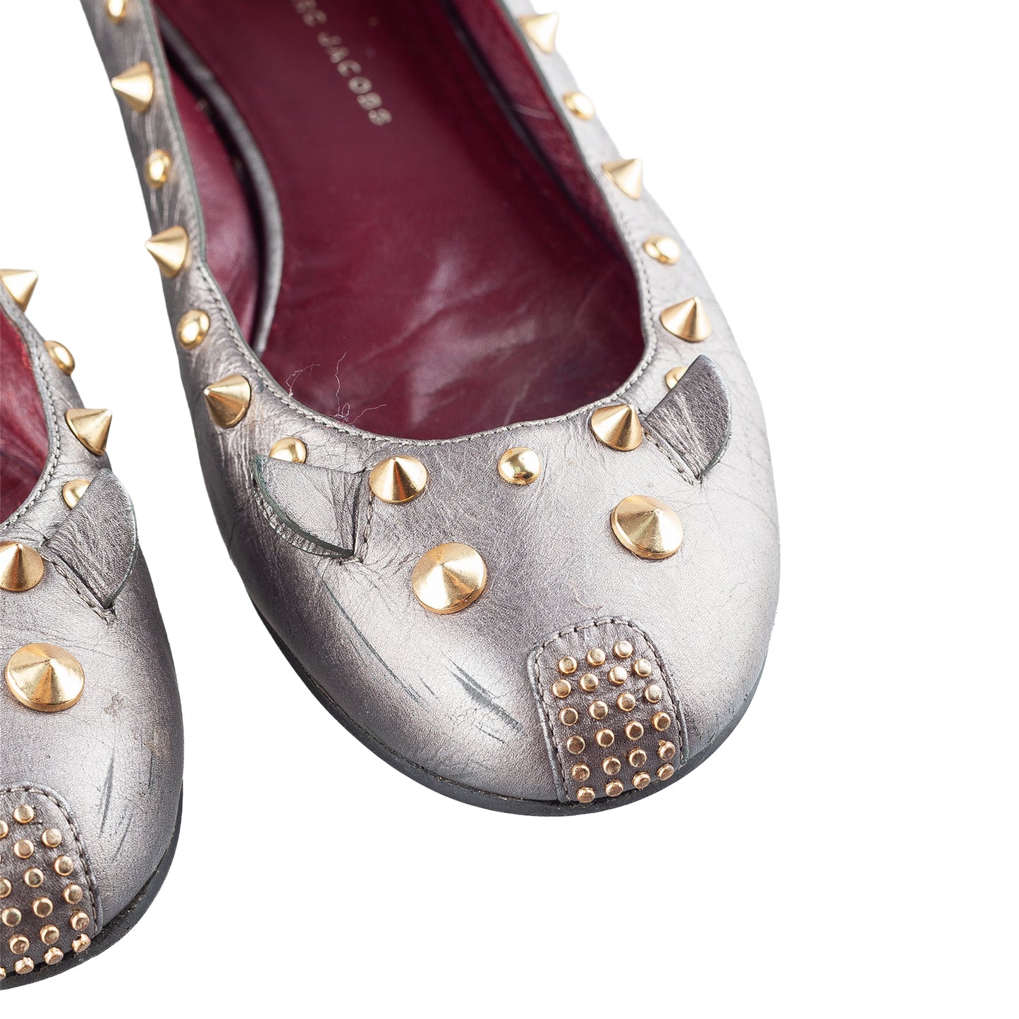 Marc by Marc Jacobs Metallic Grey Mouse Leather Studded Ballet Flats