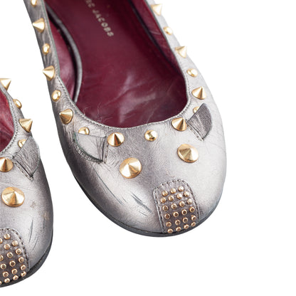 Marc by Marc Jacobs Metallic Grey Mouse Leather Studded Ballet Flats