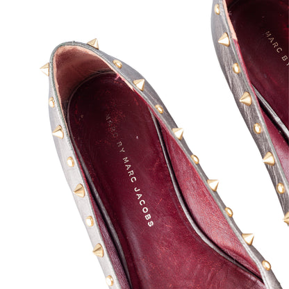 Marc by Marc Jacobs Metallic Grey Mouse Leather Studded Ballet Flats