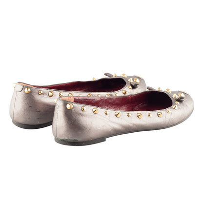 Marc by Marc Jacobs Metallic Grey Mouse Leather Studded Ballet Flats