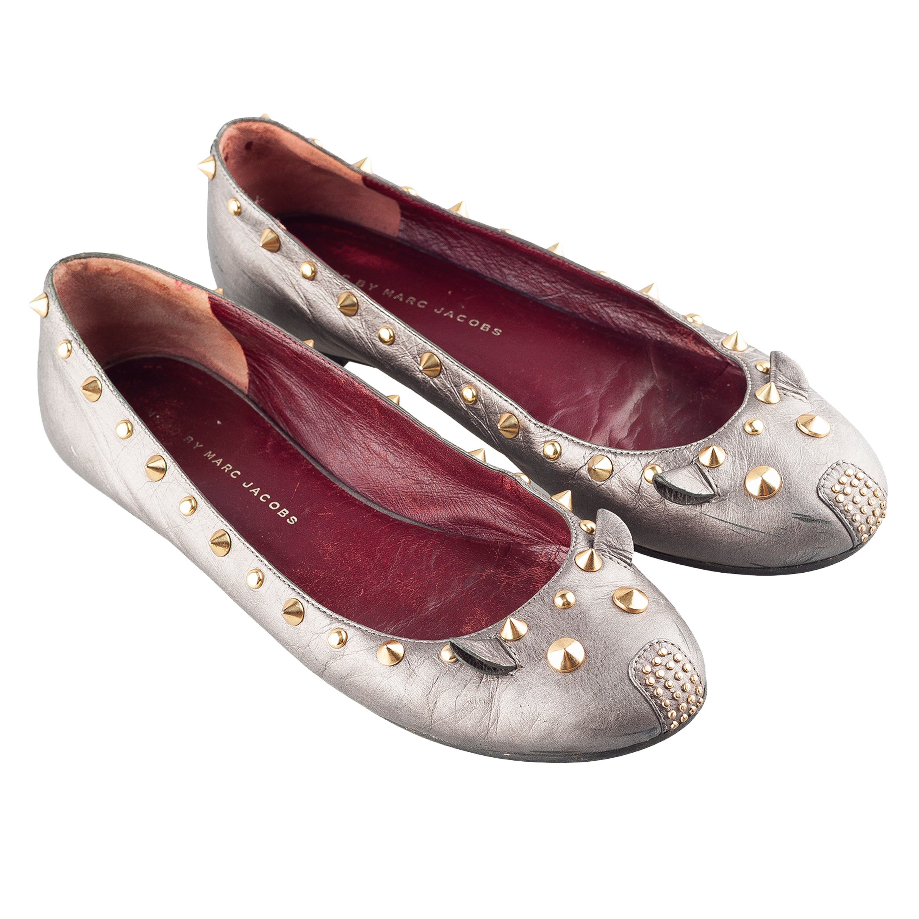 Marc by Marc Jacobs Metallic Grey Mouse Leather Studded Ballet Flats