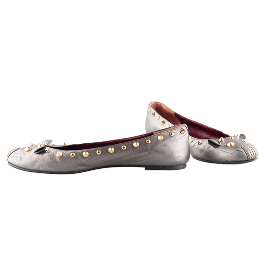Marc by Marc Jacobs Metallic Grey Mouse Leather Studded Ballet Flats